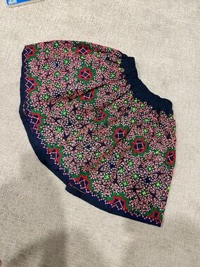 Mannish A-Line Skirt in Navy with Pink & Green Print